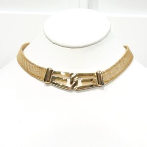 1977 Givenchy Vintage G Logo 70s Gold Tone Mesh Chain Choker Collar Necklace